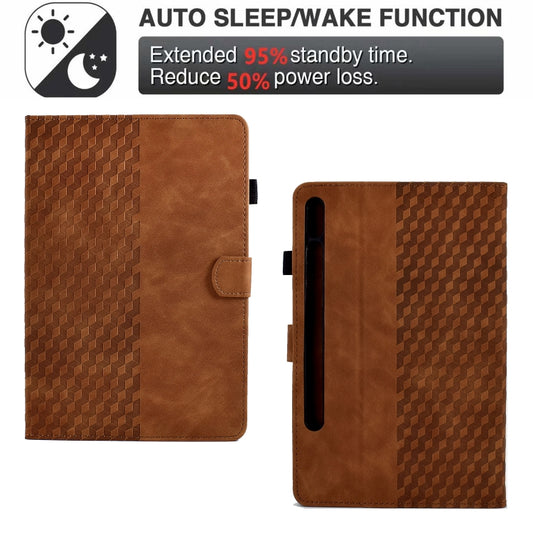 For Samsung Galaxy Tab S7 T870 / S8 X700 Rhombus Embossed Leather Smart Tablet Case(Brown) by bashfashion