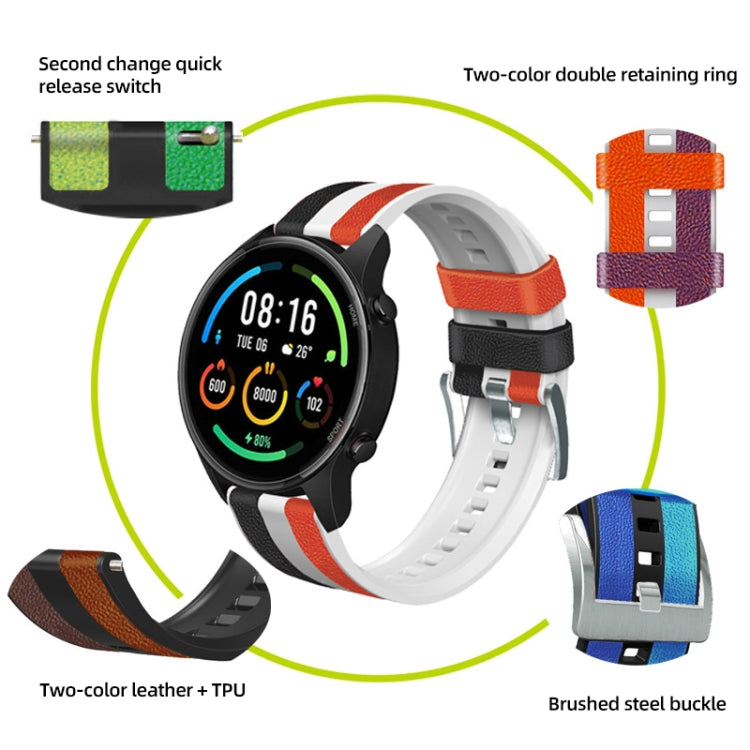 22mm Universal Three-color Silicone Leather Watch Band(Black White Red) by bashfashion