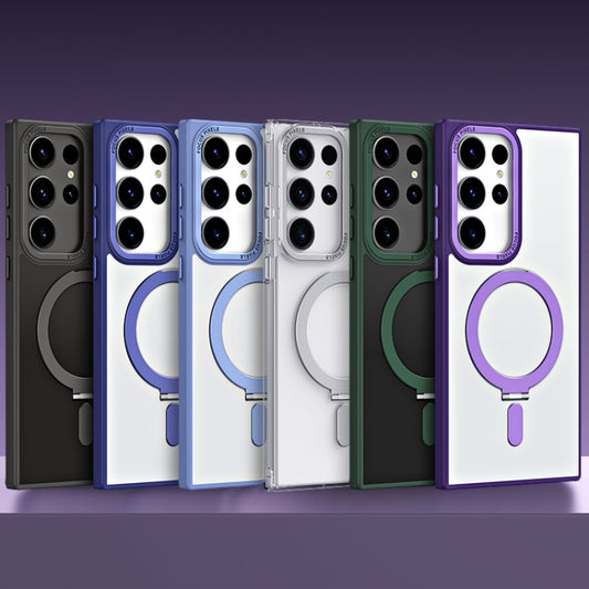 For Samsung Galaxy S23 Ultra 5G Skin Feel MagSafe Shockproof Phone Case with Holder(Navy Blue) by bashfashion