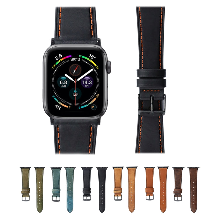 Crazy Horse Genuine Leather Watch Band For Apple Watch Series 9&8&7 41mm / SE 3&SE 2&6&SE&5&4 40mm / 3&2&1 38mm(Full Black) by bashfashion