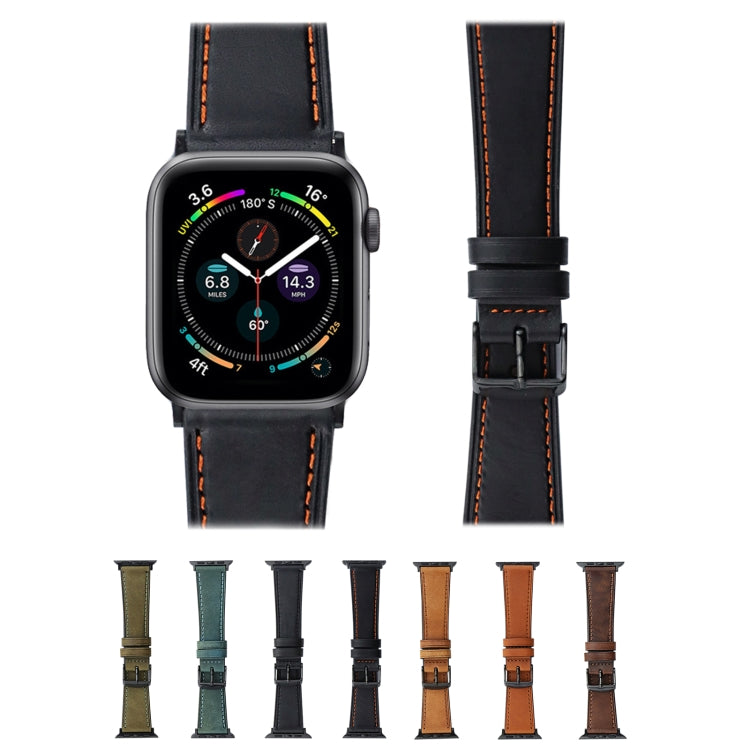 Crazy Horse Genuine Leather Watch Band For Apple Watch Ultra 49mm&Watch Ultra 2 49mm / Series 9&8&7 45mm / SE 3&SE 2&6&SE&5&4 44mm / 3&2&1 42mm(Full Black) by bashfashion