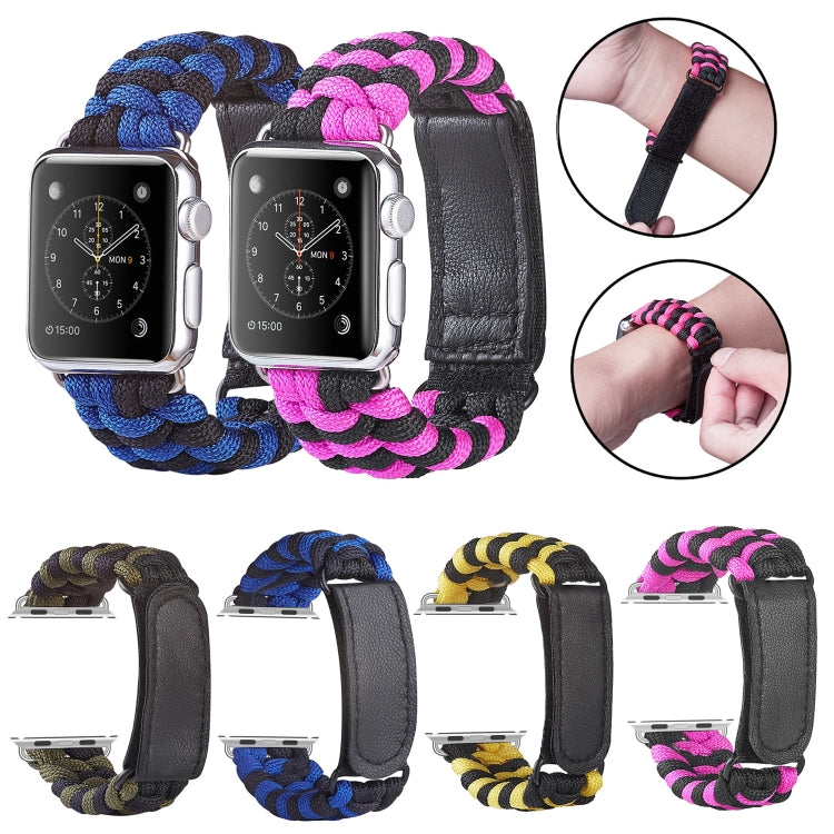 Paracord Plain Weave Hook And Loop Fastener Nylon Watch Band For Apple Watch Ultra 49mm&Watch Ultra 2 49mm / Series 9&8&7 45mm / SE 3&SE 2&6&SE&5&4 44mm / 3&2&1 42mm(Pink) by bashfashion