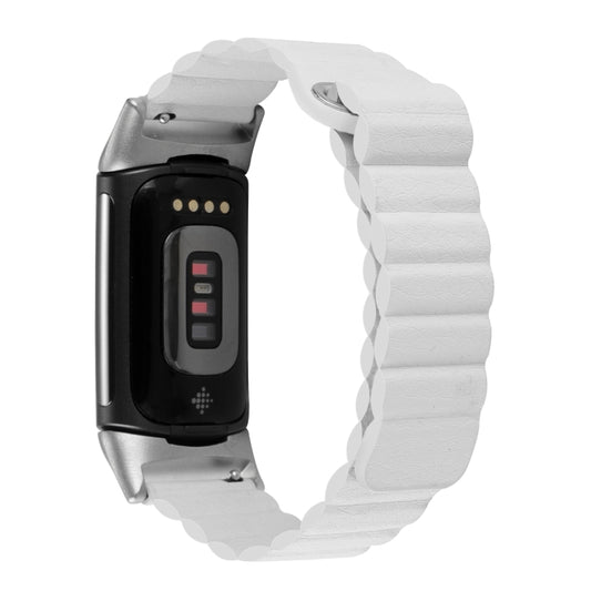 For Fitbit Charge 5 Magnetic Loop Leather Watch Band(White) by bashfashion