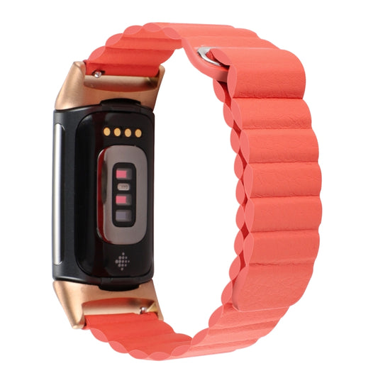 For Fitbit Charge 5 Magnetic Loop Leather Watch Band(Orange) by bashfashion