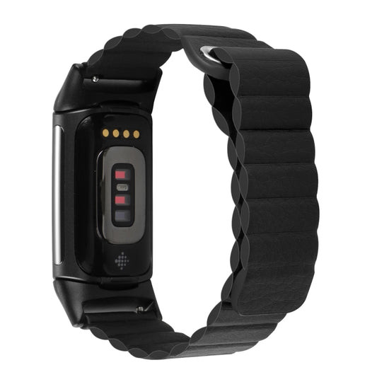 For Fitbit Charge 5 Magnetic Loop Leather Watch Band(Black) by bashfashion