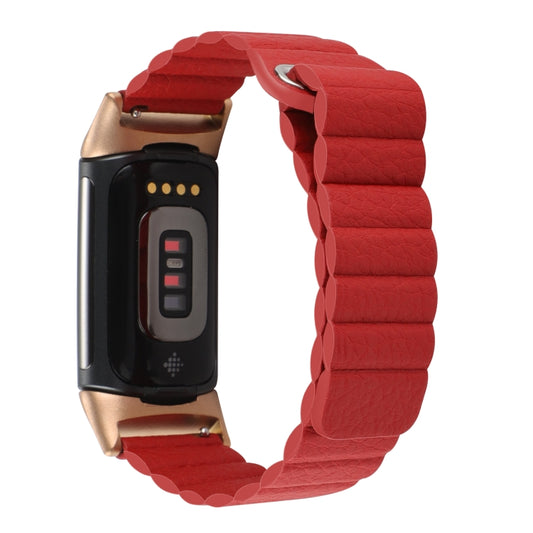 For Fitbit Charge 5 Magnetic Loop Leather Watch Band(Red) by bashfashion