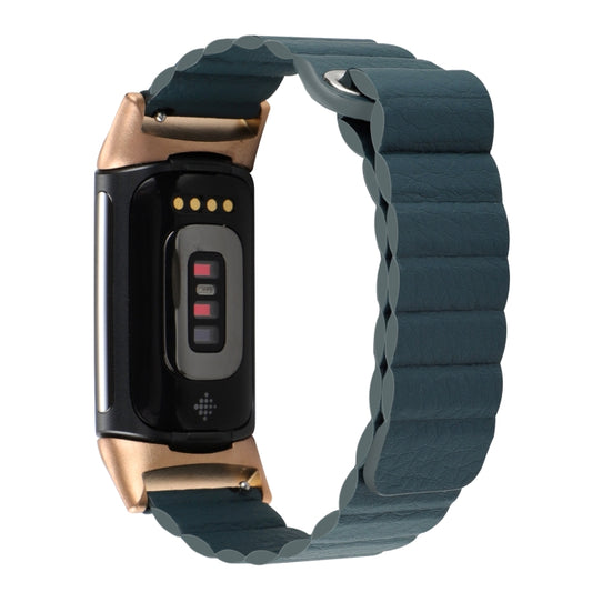 For Fitbit Charge 5 Magnetic Loop Leather Watch Band(Pine Green) by bashfashion