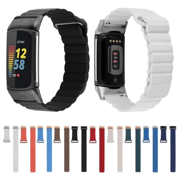 For Fitbit Charge 5 Magnetic Loop Leather Watch Band(Khaki) by bashfashion