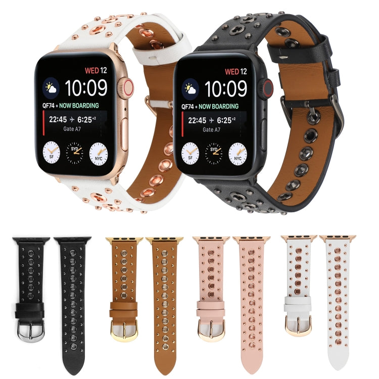 Punk Rivet Genuine Leather Watch Band For Apple Watch Series 7 41mm / 6 & SE & 5 & 4 40mm / 3 & 2 & 1 38mm(White) by bashfashion