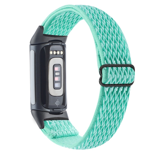 For Fitbit Charge 5 Buckle Wave Braided Nylon Watch Band(Teal) by bashfashion