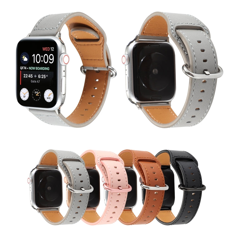 For Apple Watch Series 7 45mm / 6 & SE & 5 & 4 44mm / 3 & 2 & 1 42mm Solid Color Genuine Leather Watch Band(Brown) by bashfashion