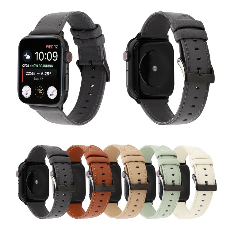 For Apple Watch Series 9&8&7 41mm / SE 3&SE 2&6&SE&5&4 40mm / 3&2&1 38mm Cowhide Texture Leather Watch Band(Khaki) by bashfashion