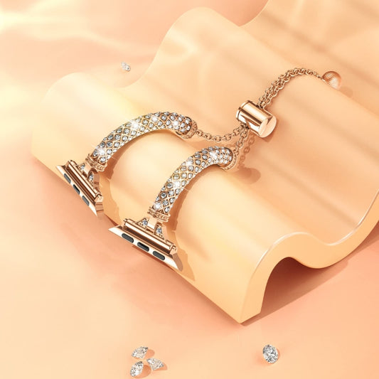 Full Diamond Metal Bracelet Watch Band For Apple Watch Series 8&7 41mm / SE 2&6&SE&5&4 40mm / 3&2&1 38mm(Rose Gold) by bashfashion