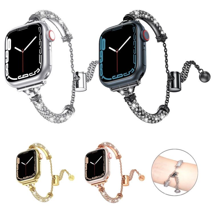 Full Diamond Metal Bracelet Watch Band For Apple Watch Series 8&7 41mm / SE 2&6&SE&5&4 40mm / 3&2&1 38mm(Black) by bashfashion