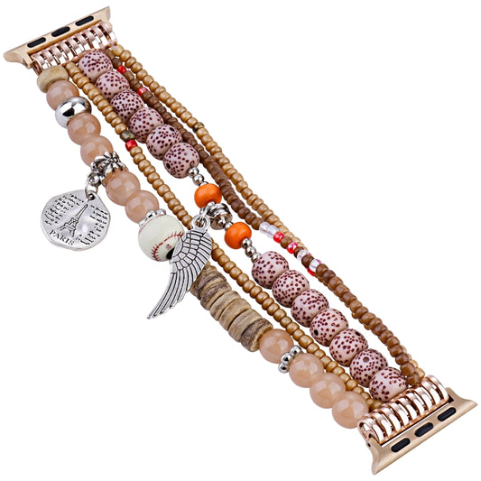 Beaded Posey Wings Bracelet Watch Band For Apple Watch Series 8&7 41mm / SE 2&6&SE&5&4 40mm / 3&2&1 38mm(Coffee) by bashfashion