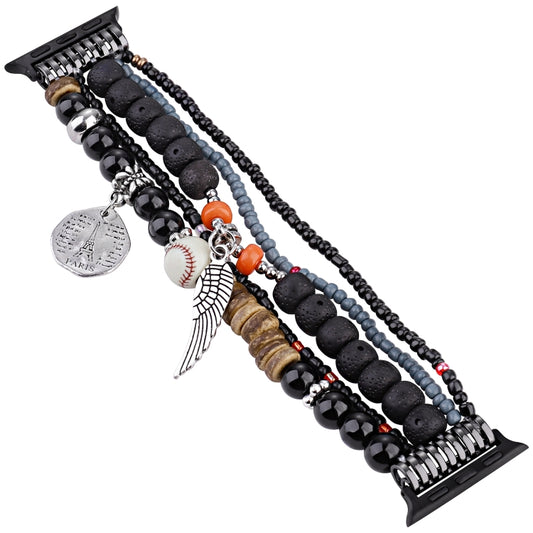 Beaded Posey Wings Bracelet Watch Band For Apple Watch Series 8&7 41mm / SE 2&6&SE&5&4 40mm / 3&2&1 38mm(Black) by bashfashion