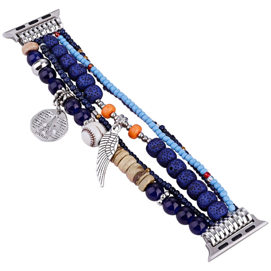 Beaded Posey Wings Bracelet Watch Band For Apple Watch Series 8&7 41mm / SE 2&6&SE&5&4 40mm / 3&2&1 38mm(Royal Blue) by bashfashion