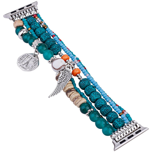 Beaded Posey Wings Bracelet Watch Band For Apple Watch Series 8&7 41mm / SE 2&6&SE&5&4 40mm / 3&2&1 38mm(Lake Blue) by bashfashion