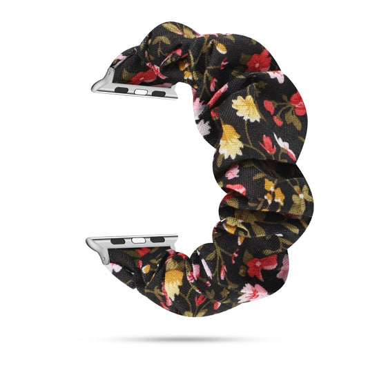 For Apple Watch Ultra 49mm&Watch Ultra 2 49mm / Series 9&8&7 45mm / SE 3&SE 2&6&SE&5&4 44mm / 3&2&1 42mm Cloth + Stainless Steel Hair Ring Watch Band(Small Floral) by bashfashion