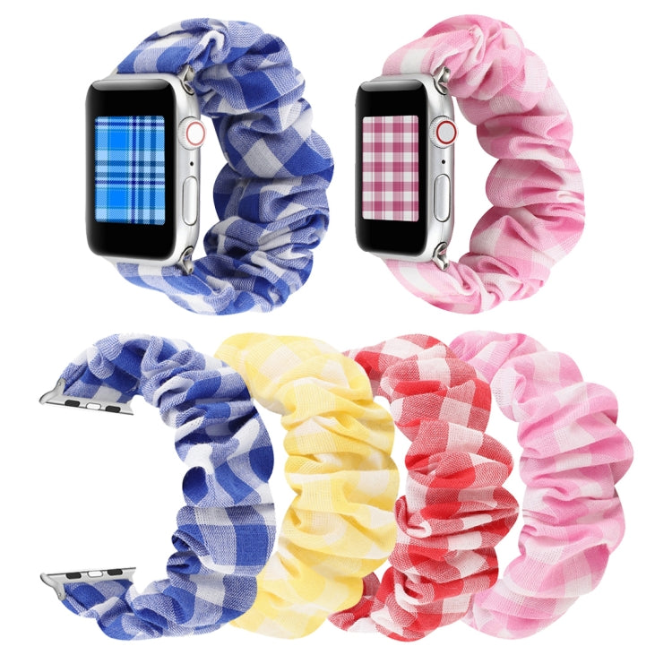 For Apple Watch Series 7 45mm / 6 & SE & 5 & 4 44mm / 3 & 2 & 1 42mm Plaid Pattern Cloth + Stainless Steel Hair Ring Watch Band(Pink) by bashfashion