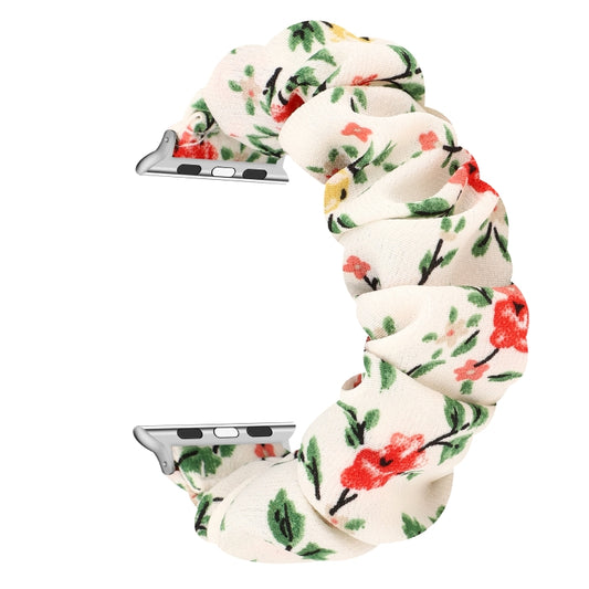 For Apple Watch Ultra 49mm&Watch Ultra 2 49mm / Series 9&8&7 45mm / SE 3&SE 2&6&SE&5&4 44mm / 3&2&1 42mm Cloth + Stainless Steel Hair Ring Watch Band(Red Floral) by bashfashion