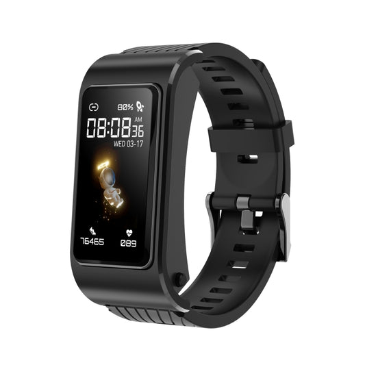 H21 1.14 inch Silicon Band Earphone Detachable Smart Watch Support Temperature Measurement / Bluetooth Call / Voice Control(Black) by bashfashion