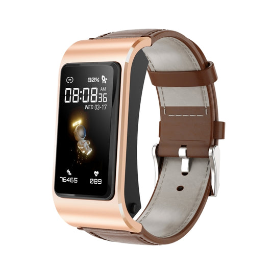 H21 1.14 inch Leather Band Earphone Detachable Smart Watch Support Temperature Measurement / Bluetooth Call / Voice Control(Gold) by bashfashion