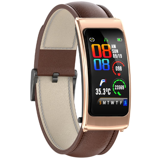 K20 1.14 inch Leather Band Earphone Detachable Life Waterproof Smart Watch Support Bluetooth Call(Brown) by bashfashion