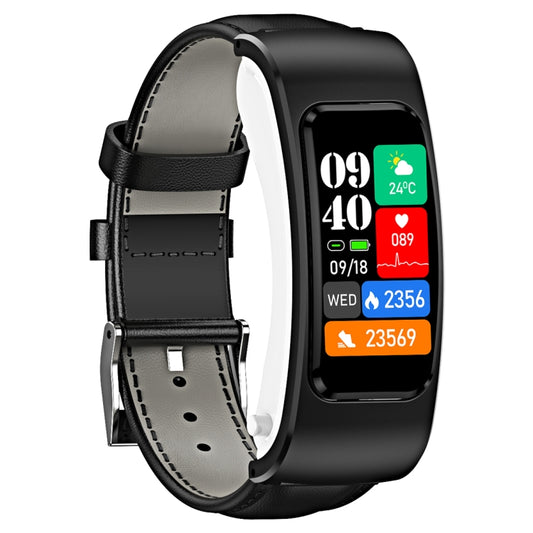 K60 1.08 inch Leather Band Earphone Detachable Life Waterproof Smart Watch Support Bluetooth Call(Black) by bashfashion