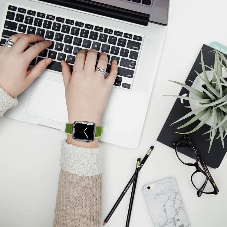 Smart Magnetic Silicone Watch Band For Apple Watch Ultra 49mm&Watch Ultra 2 49mm / Series 9&8&7 45mm / SE 3&SE 2&6&SE&5&4 44mm / 3&2&1 42mm(Dark Blue+Light Blue) by bashfashion