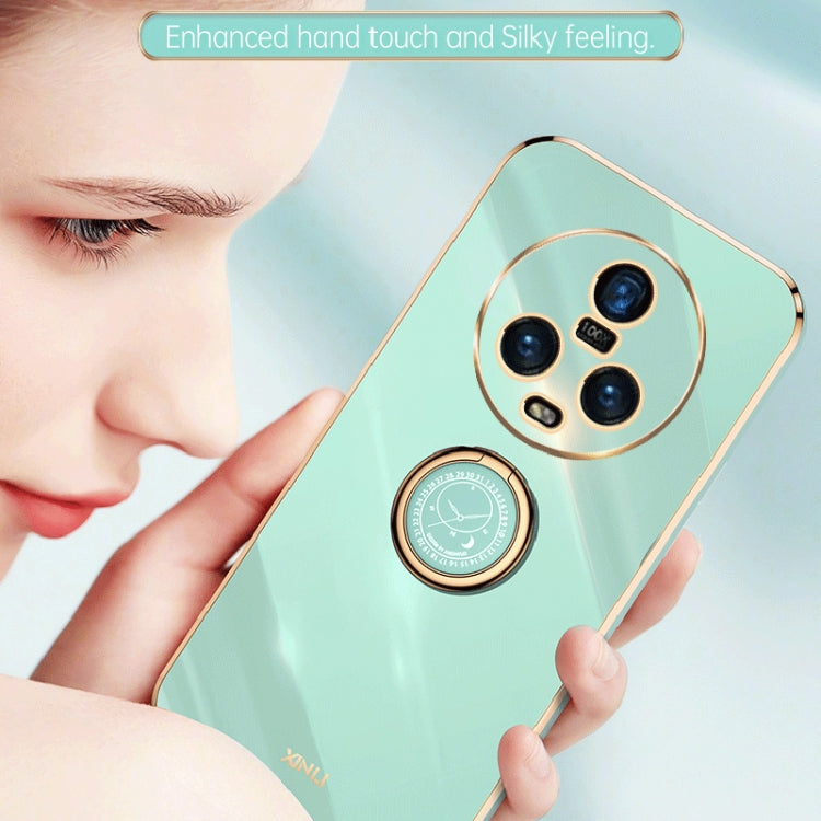 For Honor Magic5 5G XINLI Straight Edge 6D Electroplate TPU Phone Case with Ring Holder(Cherry Purple) by XINLI