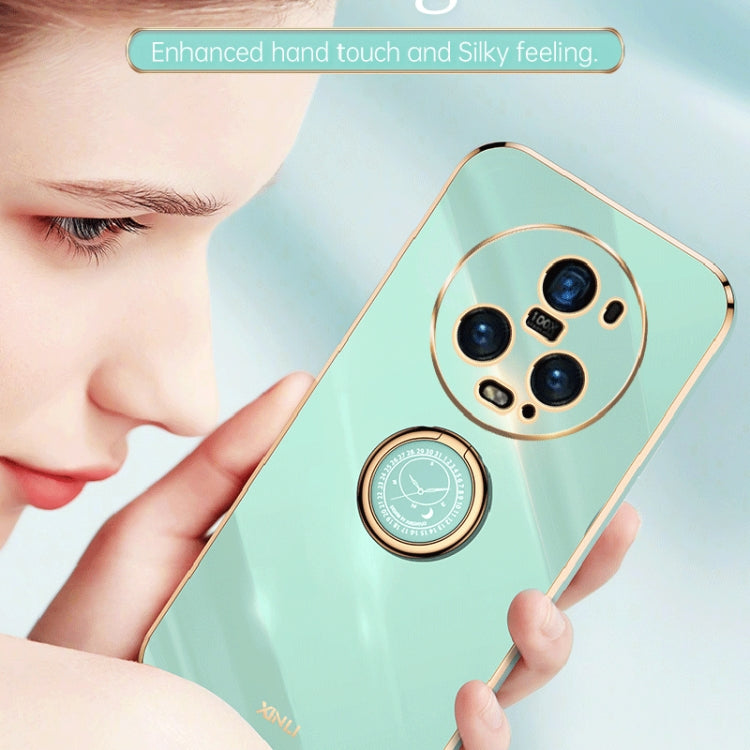 For Honor Magic5 Pro 5G XINLI Straight Edge 6D Electroplate TPU Phone Case with Ring Holder(Mint Green) by XINLI