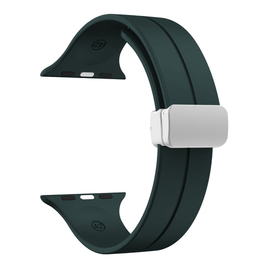 Magnetic Fold Clasp Silicone Watch Band For Apple Watch Ultra 49mm&Watch Ultra 2 49mm / Series 9&8&7 45mm / SE 3&SE 2&6&SE&5&4 44mm / 3&2&1 42mm(Official Green) by bashfashion