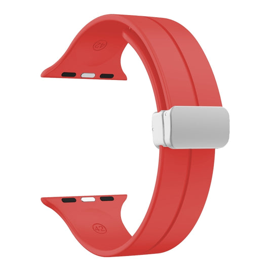 Magnetic Fold Clasp Silicone Watch Band For Apple Watch Ultra 49mm&Watch Ultra 2 49mm / Series 9&8&7 45mm / SE 3&SE 2&6&SE&5&4 44mm / 3&2&1 42mm(Red) by bashfashion