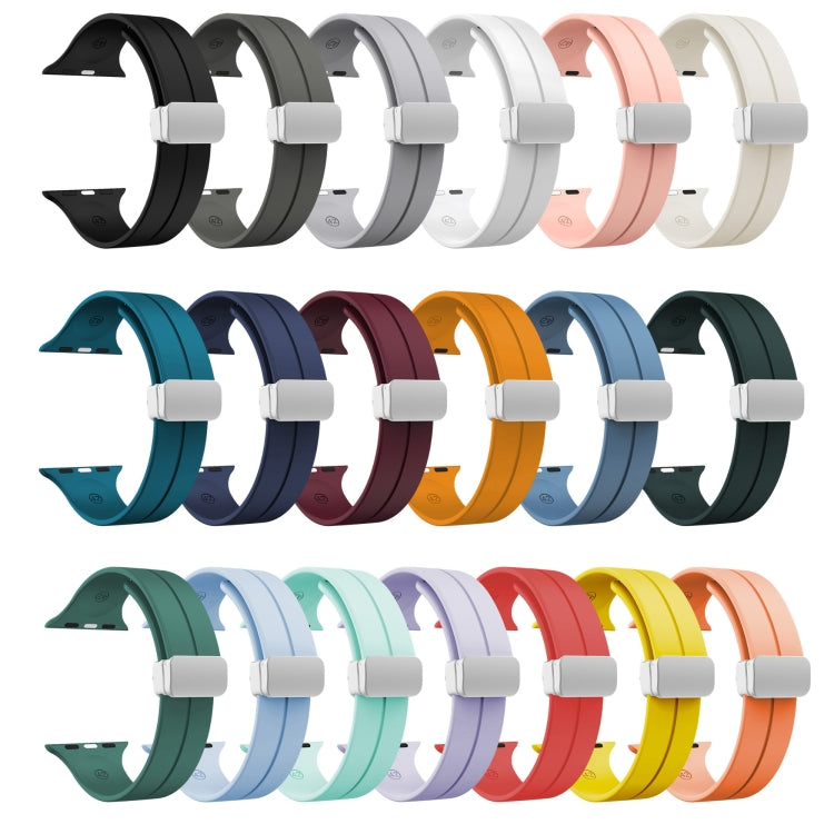 Magnetic Fold Clasp Silicone Watch Band For Apple Watch Series 9&8&7 41mm / SE 3&SE 2&6&SE&5&4 40mm / 3&2&1 38mm(White) by bashfashion