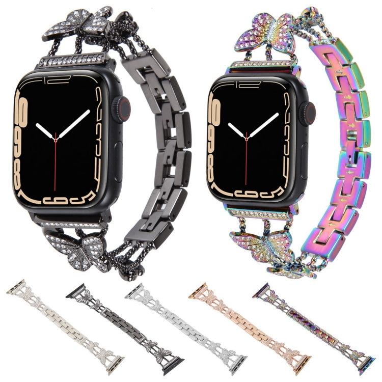 Butterfly Metal Diamond Watch Band For Apple Watch Series 9&8&7 41mm / SE 3&SE 2&6&SE&5&4 40mm / 3&2&1 38mm(Gold) by bashfashion