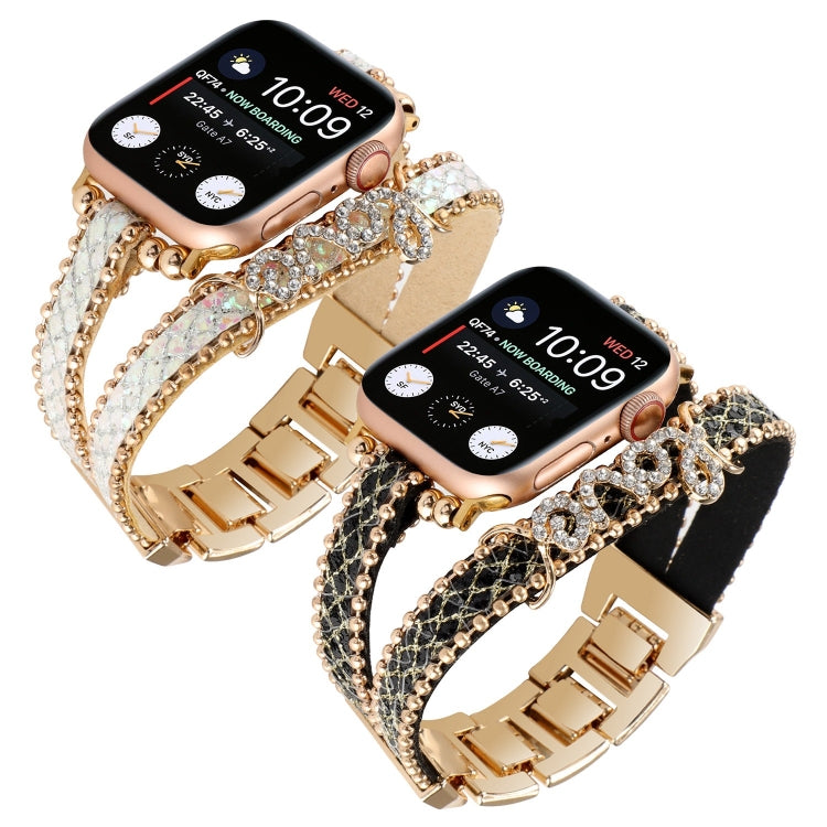 LOVE Leather Chain Watch Band For Apple Watch Ultra 49mm&Watch Ultra 2 49mm / Series 9&8&7 45mm / SE 3&SE 2&6&SE&5&4 44mm / 3&2&1 42mm(White) by bashfashion