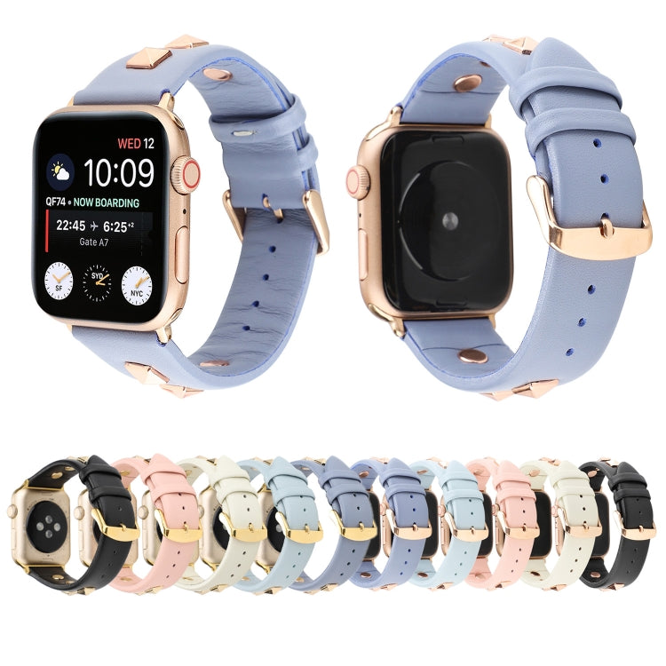 Single Row Riveted Genuine Leather Watch Band For Apple Watch Ultra 49mm&Watch Ultra 2 49mm / Series 9&8&7 45mm / SE 3&SE 2&6&SE&5&4 44mm / 3&2&1 42mm(Pink Rose Gold) by bashfashion