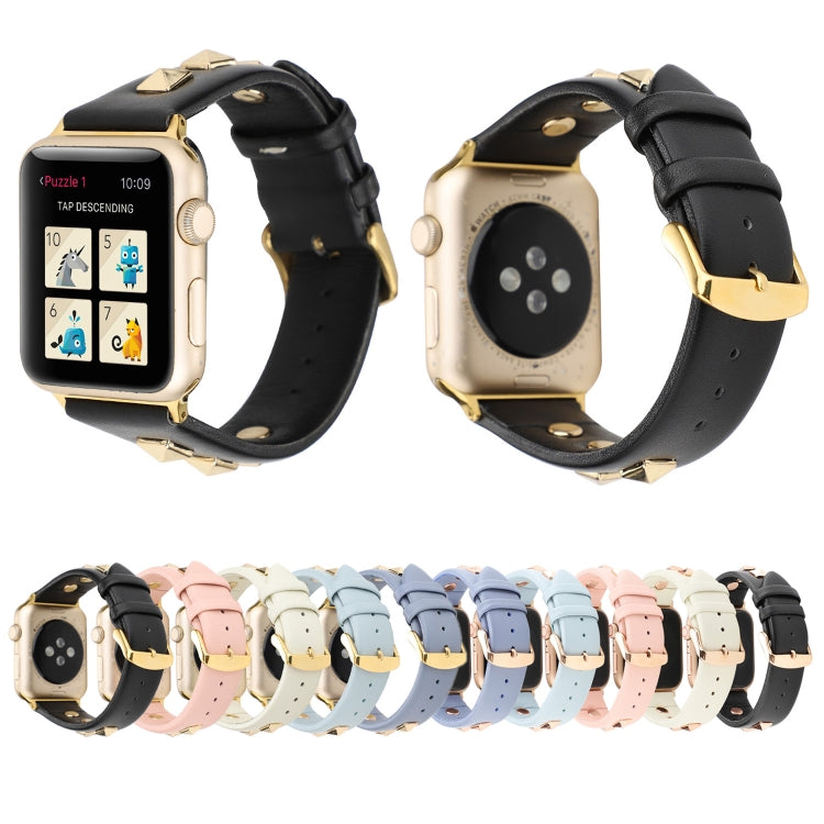 Single Row Riveted Genuine Leather Watch Band For Apple Watch Series 9&8&7 41mm / SE 3&SE 2&6&SE&5&4 40mm / 3&2&1 38mm(Pink Gold) by bashfashion