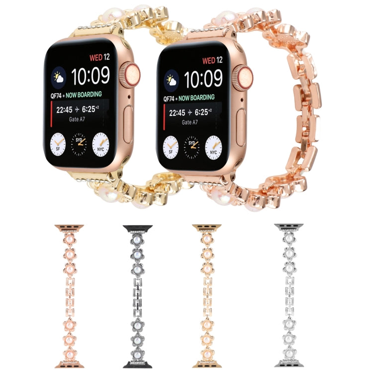 Flower Bracelet Metal Watch Band For Apple Watch Series 9&8&7 41mm / SE 3&SE 2&6&SE&5&4 40mm / 3&2&1 38mm(Rose Gold) by bashfashion