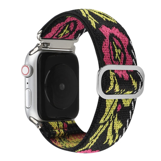 For Apple Watch Ultra 49mm&Watch Ultra 2 49mm / Series 9&8&7 45mm / SE 3&SE 2&6&SE&5&4 44mm / 3&2&1 42mm Buckle Elastic Nylon Watch Band(Rose Red Yellow) by bashfashion
