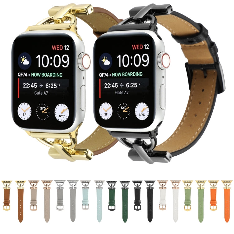 For Apple Watch Series 9&8&7 41mm / SE 3&SE 2&6&SE&5&4 40mm / 3&2&1 38mm D-Buckle Plain Genuine Leather Watch Band(Orange) by bashfashion
