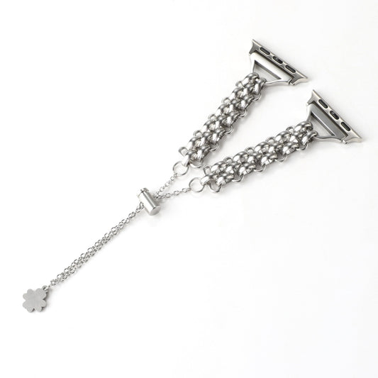 Dual-row Chain Metal Watch Band For Apple Watch Series 9&8&7 41mm / SE 3&SE 2&6&SE&5&4 40mm / 3&2&1 38mm(Silver) by bashfashion