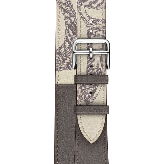 For Apple Watch Series 7 45mm / 6 & SE & 5 & 4 44mm / 3 & 2 & 1 42mm Silk Screen Pattern Leather Watch Band(Grey) by bashfashion