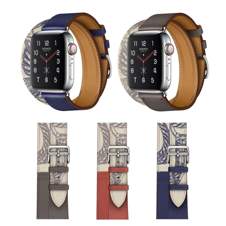 For Apple Watch Series 7 45mm / 6 & SE & 5 & 4 44mm / 3 & 2 & 1 42mm Silk Screen Pattern Leather Watch Band(Grey) by bashfashion