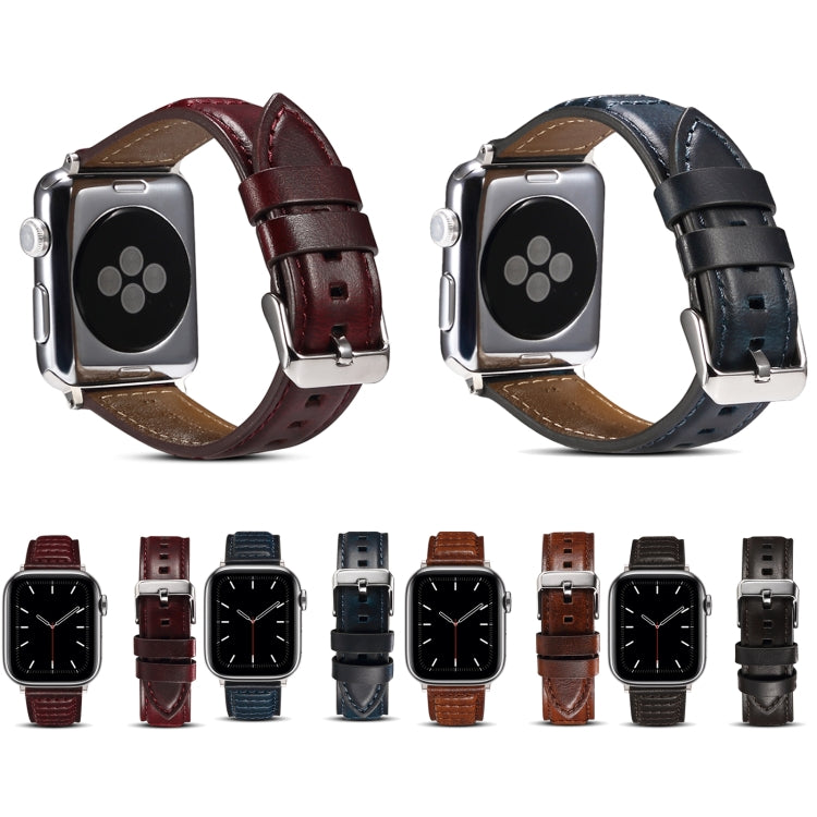 Oil Wax Genuine Leather Watch Band For Apple Watch Ultra 49mm&Watch Ultra 2 49mm / Series 9&8&7 45mm / SE 3&SE 2&6&SE&5&4 44mm / 3&2&1 42mm (Red) by bashfashion