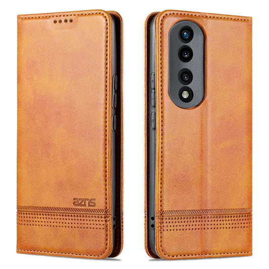 For Honor 90 AZNS Magnetic Calf Texture Flip Leather Phone Case(Light Brown) by AZNS