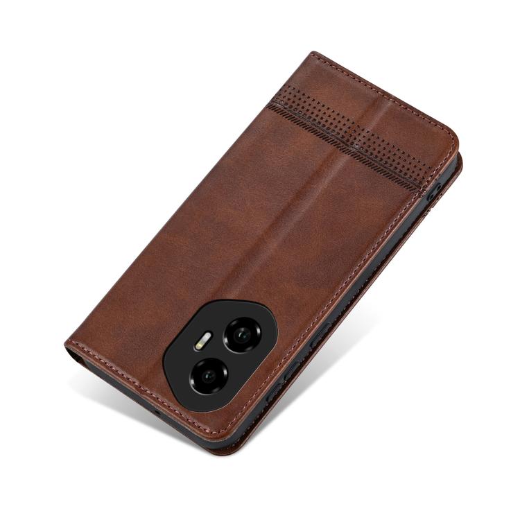 For Honor 300 AZNS Magnetic Calf Texture Flip Leather Phone Case(Dark Brown) by AZNS