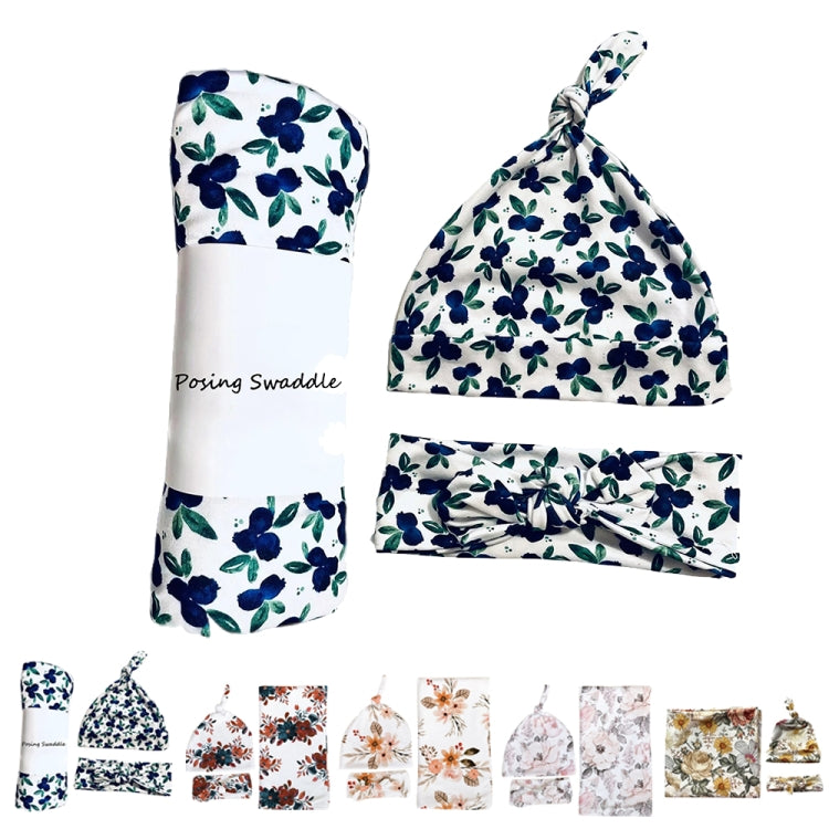 Newborn Baby Three-piece Swaddling Scarf Cap Headband(Flower-4) by bashfashion