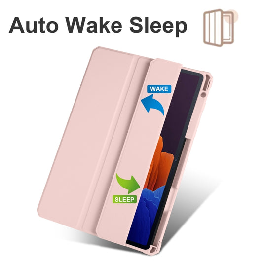 For Samsung Galaxy Tab S8 Ultra Acrylic 3-folding Smart Leather Tablet Case(Pink) by bashfashion